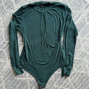 Windsor Emerald Green Ribbed Long Sleeve Cutout Bodysuit